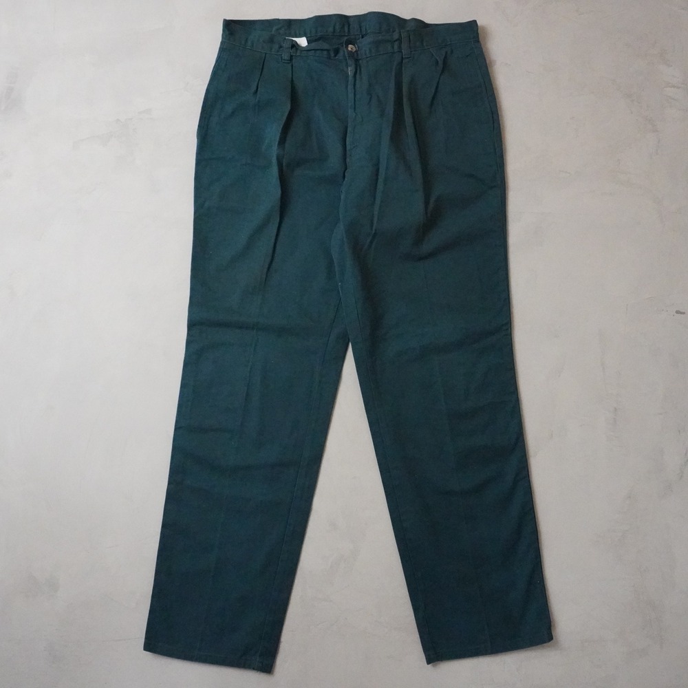 Vintage Duck Head Chinos 38x32 Mens 90s Green Pleated Pants USA Made Cotton